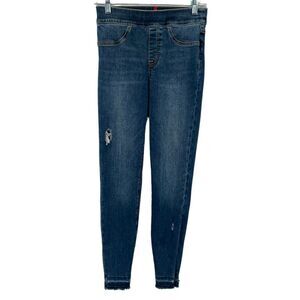 Spanx Shape and Lift Distressed Skinny Jeans Mid Wash XS Blue